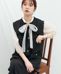 natural couture | フリンジデザイン金釦ツイードベスト(ベスト)