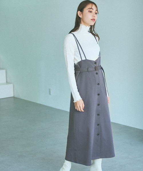mysty woman（ミスティウーマン）の「サスツキナロー前ボタンスカート 973627（スカート・レディース・チャコールグレー/マスタード/モカ/ライトベージュ・FREE）」の2枚目の写真