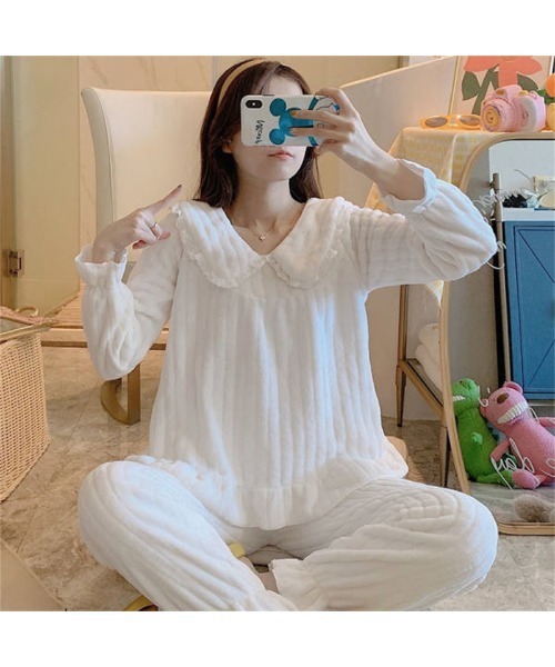 おしゃれスタ（オシャレスタ）の「モコモコ長袖ルームウェア（ルームウェア/パジャマ・レディース・ホワイト系3/グレー系2/グレー系1/ピンク系1/ホワイト系1/ホワイト系5/ホワイト系2/ピンク系2/グレー系3/サックスブルー/ブルー/ピンク系3・L/XL/XXL/M）」の2枚目の写真