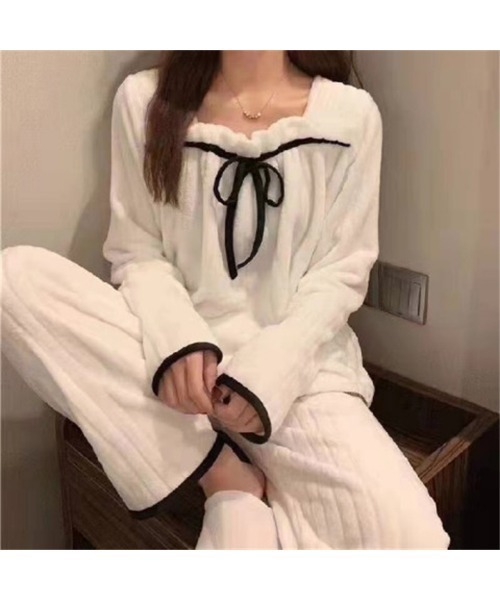 おしゃれスタ（オシャレスタ）の「モコモコ長袖ルームウェア（ルームウェア/パジャマ・レディース・ホワイト系3/グレー系2/グレー系1/ピンク系1/ホワイト系1/ホワイト系5/ホワイト系2/ピンク系2/グレー系3/サックスブルー/ブルー/ピンク系3・L/XL/XXL/M）」の4枚目の写真