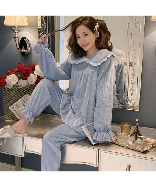 おしゃれスタ（オシャレスタ）の「モコモコ長袖ルームウェア（ルームウェア/パジャマ・レディース・ホワイト系3/グレー系2/グレー系1/ピンク系1/ホワイト系1/ホワイト系5/ホワイト系2/ピンク系2/グレー系3/サックスブルー/ブルー/ピンク系3・L/XL/XXL/M）」の6枚目の写真