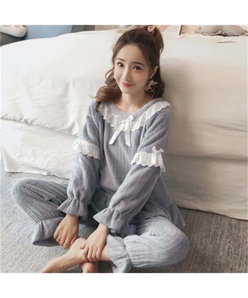 おしゃれスタ（オシャレスタ）の「モコモコ長袖ルームウェア（ルームウェア/パジャマ・レディース・ホワイト系3/グレー系2/グレー系1/ピンク系1/ホワイト系1/ホワイト系5/ホワイト系2/ピンク系2/グレー系3/サックスブルー/ブルー/ピンク系3・L/XL/XXL/M）」の7枚目の写真