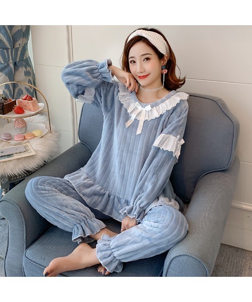 おしゃれスタ（オシャレスタ）の「モコモコ長袖ルームウェア（ルームウェア/パジャマ・レディース・ホワイト系3/グレー系2/グレー系1/ピンク系1/ホワイト系1/ホワイト系5/ホワイト系2/ピンク系2/グレー系3/サックスブルー/ブルー/ピンク系3・L/XL/XXL/M）」の9枚目の写真