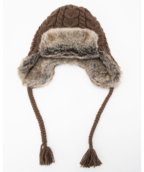 BILLABONG（ビラボン）の「BILLABONG レディース 【A/Div.】 ADIV TRAPPER FUR CAP キャップ 【2023年秋冬モデル】/ビラボンフェイクファー＆ニットアレンジトラッパーキャップ（キャップ・レディース・ベージュ/ブラウン/ブラック・FREE）」の2枚目の写真