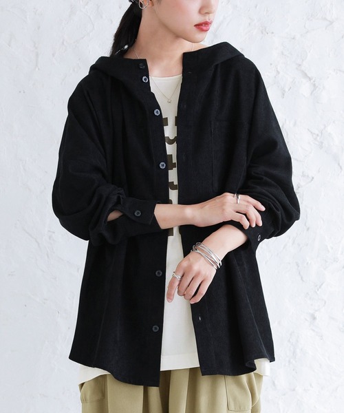 n'OrLABEL（ノアールレーベル）の「『コーデュロイフーディーシャツ』（シャツ/ブラウス・レディース・ベージュ/ネイビー/ブラック・1/2）」の4枚目の写真