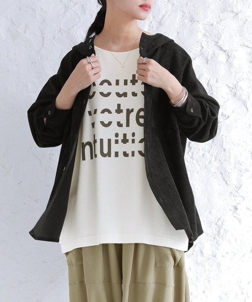 n'OrLABEL（ノアールレーベル）の「『コーデュロイフーディーシャツ』（シャツ/ブラウス・レディース・ベージュ/ネイビー/ブラック・1/2）」の5枚目の写真