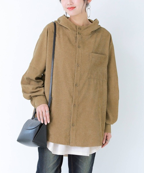 n'OrLABEL（ノアールレーベル）の「『コーデュロイフーディーシャツ』（シャツ/ブラウス・レディース・ベージュ/ネイビー/ブラック・1/2）」の9枚目の写真