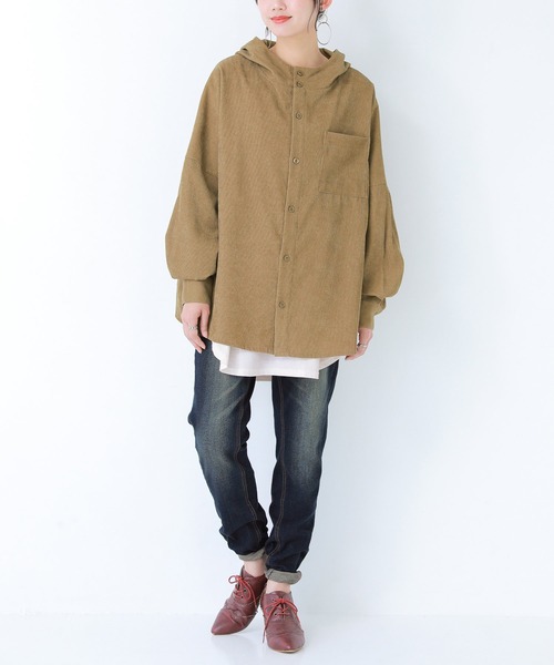 n'OrLABEL（ノアールレーベル）の「『コーデュロイフーディーシャツ』（シャツ/ブラウス・レディース・ベージュ/ネイビー/ブラック・1/2）」の12枚目の写真