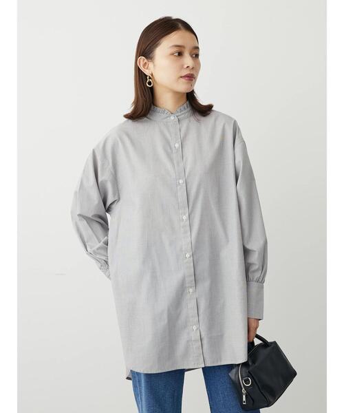 Green　Parks（グリーンパークス）の「イージーケアスタンドフリルシャツチュニック（チュニック・レディース・ブラック系その他2/ブルー系その他6/オフホワイト/ネイビー・FREE）」の5枚目の写真