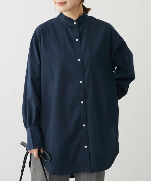 Green　Parks（グリーンパークス）の「イージーケアスタンドフリルシャツチュニック（チュニック・レディース・ブラック系その他2/ブルー系その他6/オフホワイト/ネイビー・FREE）」の3枚目の写真