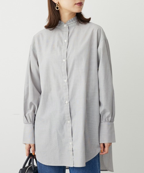 Green　Parks（グリーンパークス）の「イージーケアスタンドフリルシャツチュニック（チュニック・レディース・ブラック系その他2/ブルー系その他6/オフホワイト/ネイビー・FREE）」の2枚目の写真