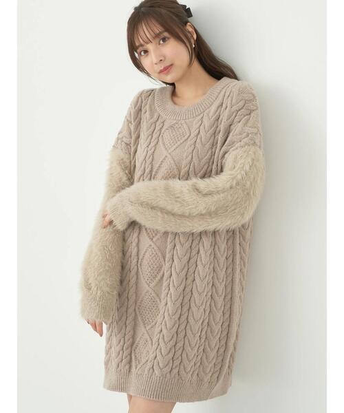 earth music&ecology(アースミュージックアンドエコロジー)の「袖ファーケーブルミニワンピース(ワンピース・レディース・グレイッシュベージュ/アイボリー/ブラック・FREE)」の21枚目の写真
