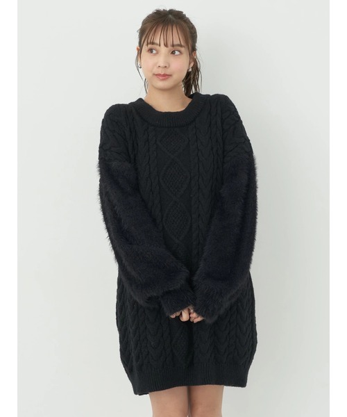earth music&ecology(アースミュージックアンドエコロジー)の「袖ファーケーブルミニワンピース(ワンピース・レディース・グレイッシュベージュ/アイボリー/ブラック・FREE)」の7枚目の写真