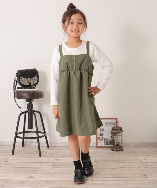 ikka(イッカ)の「ふくれジャガードドッキングワンピース(120~160cm)(ワンピース・キッズ・カーキオリーブ/ブラック・120/150/130/140/160)」の14枚目の写真