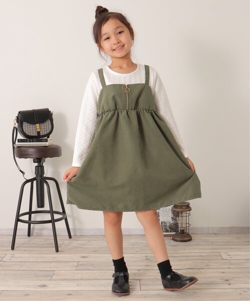 ikka(イッカ)の「ふくれジャガードドッキングワンピース(120~160cm)(ワンピース・キッズ・カーキオリーブ/ブラック・120/150/130/140/160)」の15枚目の写真