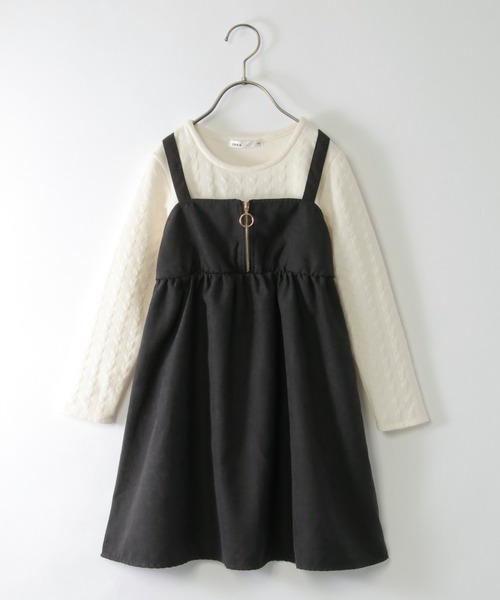 ikka(イッカ)の「ふくれジャガードドッキングワンピース(120~160cm)(ワンピース・キッズ・カーキオリーブ/ブラック・120/150/130/140/160)」の2枚目の写真