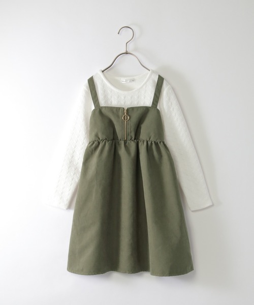 ikka(イッカ)の「ふくれジャガードドッキングワンピース(120~160cm)(ワンピース・キッズ・カーキオリーブ/ブラック・120/150/130/140/160)」の3枚目の写真