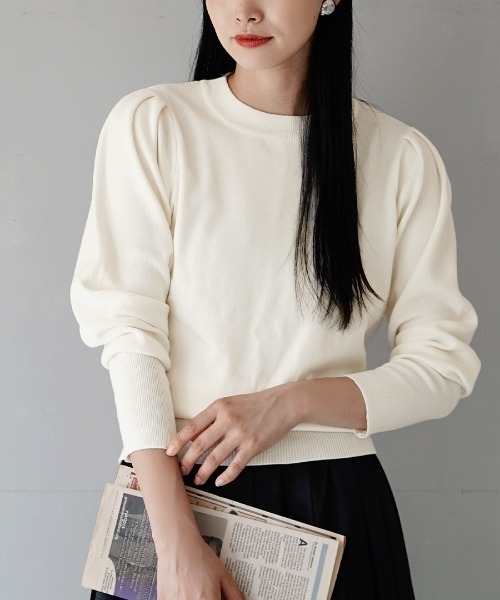 apartment department（アパートメントデパートメント）の「ショルダータック ニットプルオーバー（ニット/セーター・レディース・ブラック/レッド/ネイビー/杢グレー/オフホワイト・M）」の7枚目の写真