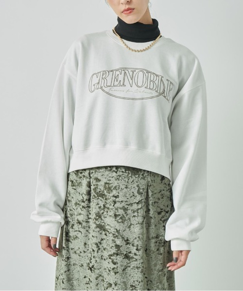ANAP(アナップ)の「刺繍クロップド裏起毛スウェットトレーナー(スウェット・レディース・オフホワイト/モスグリーン/ブラック・FREE)」の2枚目の写真