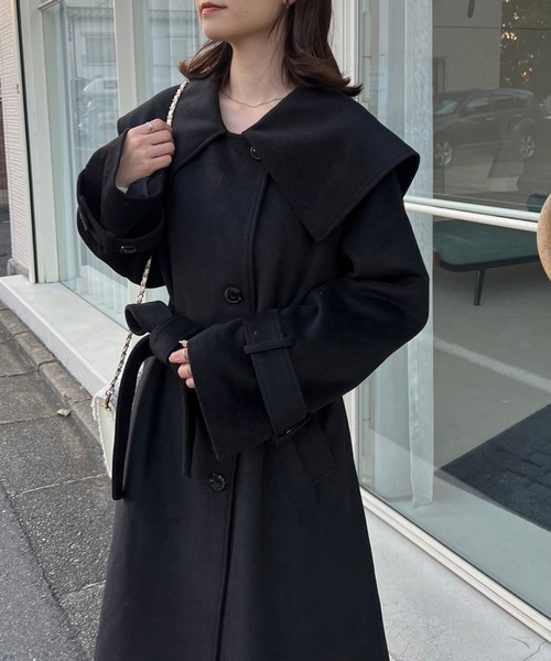 one after another NICE CLAUP（ワンアフターアナザーナイスクラップ）の「セーラーカラー大きな襟ロングコート（チェスターコート・レディース・チャコールグレー/アイボリー/ブラック・MEDIUM/LARGE）」の19枚目の写真