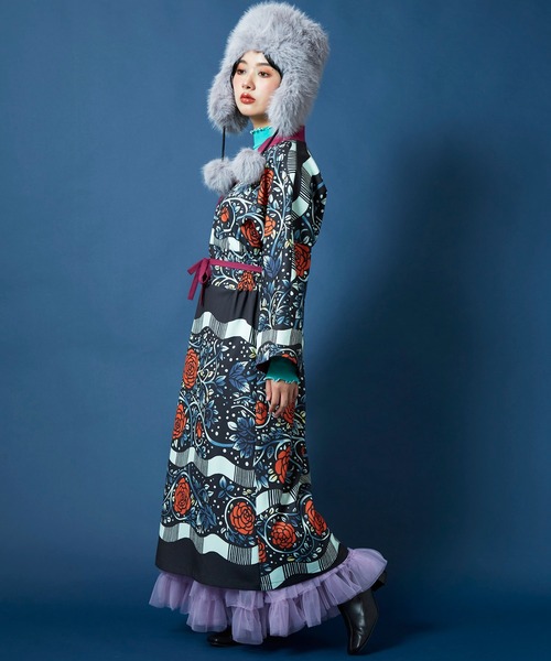 新作　倭物やカヤx 重宗玉緒コラボ　モダン着物ワンピース　薔薇 カヤ ワンピース 「重宗玉緒×倭物やカヤ」モダン着物ワンピース