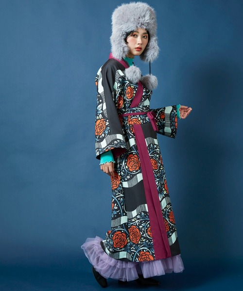 完売品　倭物やカヤx 重宗玉緒コラボ　モダン着物ワンピース　格子柄 倭物やカヤ×重宗玉緒コラボ モダンキモノワンピース KINGYO | 重宗玉緒