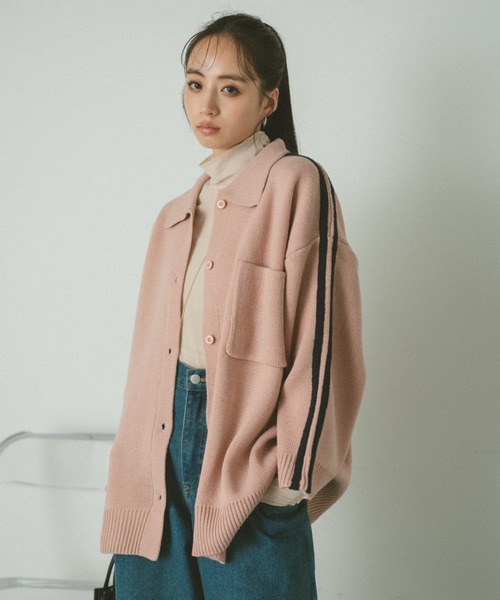 VANNIE U（ヴァニーユー）の「ラインニットオーバーブルゾン（ブルゾン・レディース・ピンク/グリーン/アイボリー・FREE）」の3枚目の写真