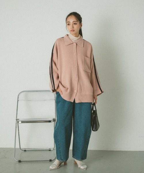 VANNIE U（ヴァニーユー）の「ラインニットオーバーブルゾン（ブルゾン・レディース・ピンク/グリーン/アイボリー・FREE）」の9枚目の写真