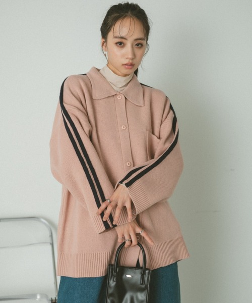 VANNIE U（ヴァニーユー）の「ラインニットオーバーブルゾン（ブルゾン・レディース・ピンク/グリーン/アイボリー・FREE）」の8枚目の写真