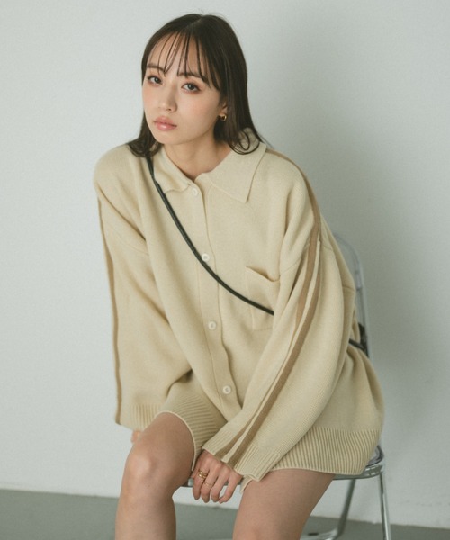 VANNIE U（ヴァニーユー）の「ラインニットオーバーブルゾン（ブルゾン・レディース・ピンク/グリーン/アイボリー・FREE）」の10枚目の写真