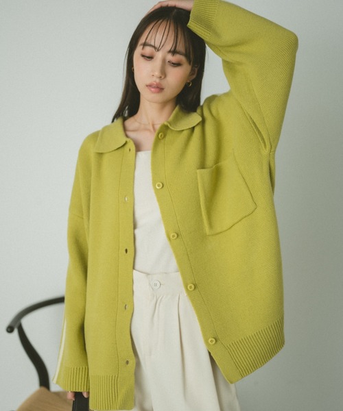 VANNIE U（ヴァニーユー）の「ラインニットオーバーブルゾン（ブルゾン・レディース・ピンク/グリーン/アイボリー・FREE）」の22枚目の写真