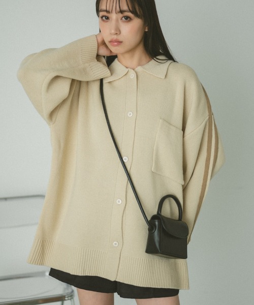 VANNIE U（ヴァニーユー）の「ラインニットオーバーブルゾン（ブルゾン・レディース・ピンク/グリーン/アイボリー・FREE）」の4枚目の写真