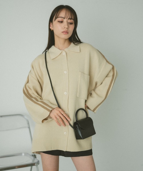 VANNIE U（ヴァニーユー）の「ラインニットオーバーブルゾン（ブルゾン・レディース・ピンク/グリーン/アイボリー・FREE）」の15枚目の写真