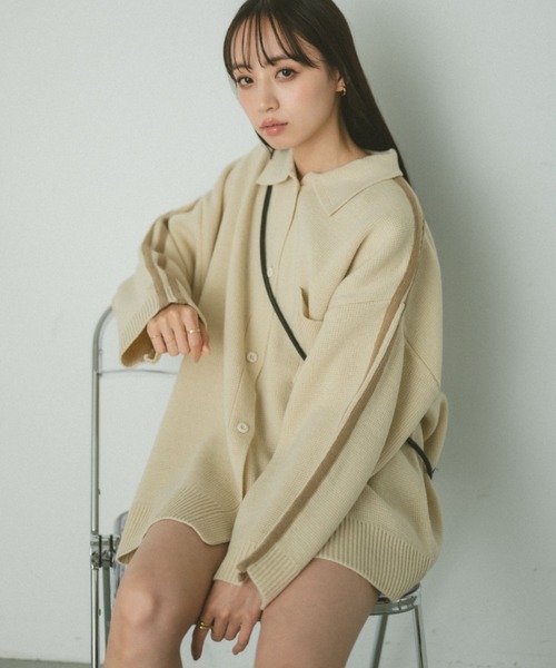 VANNIE U（ヴァニーユー）の「ラインニットオーバーブルゾン（ブルゾン・レディース・ピンク/グリーン/アイボリー・FREE）」の14枚目の写真