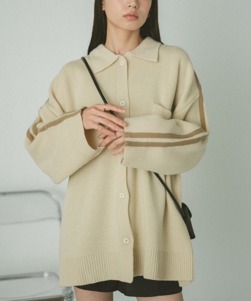 VANNIE U（ヴァニーユー）の「ラインニットオーバーブルゾン（ブルゾン・レディース・ピンク/グリーン/アイボリー・FREE）」の13枚目の写真