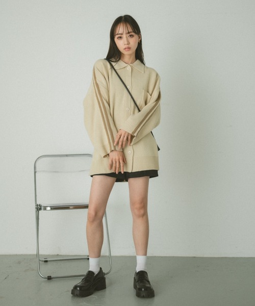 VANNIE U（ヴァニーユー）の「ラインニットオーバーブルゾン（ブルゾン・レディース・ピンク/グリーン/アイボリー・FREE）」の5枚目の写真