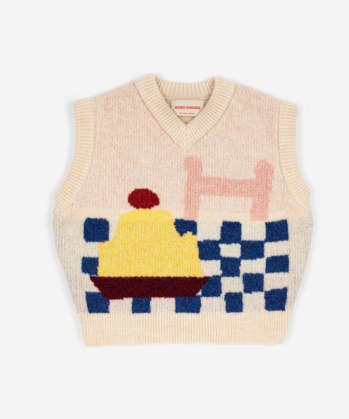 BOBO CHOSES(ボボショーズ)の「YUMMY CAKE KNITTED VEST(ベスト・キッズ・オフホワイト・10-11y/4-5Y/6-7y/8-9y)」の2枚目の写真