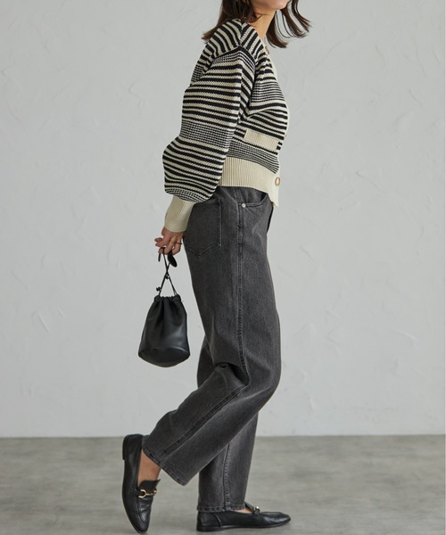 each（イーチ）の「バックゴムウエストカーブデニムパンツ（デニムパンツ・レディース・ブラック/ブルー/ホワイト・FREE）」の22枚目の写真