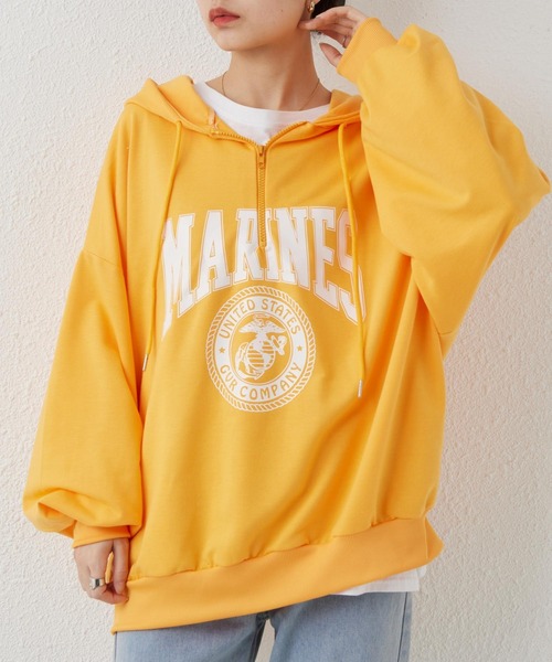 MAISON DE THERESE(メゾン ド テレーズ)の「ハーフジップ ビッグサイズパーカー カレッジロゴ風(パーカー・レディース・ブラック/グレー/オレンジ/グリーン・M/XL/L/XX-LARGE)」の22枚目の写真