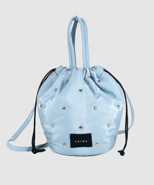 COLDE （コルデ）の「スタッズ付き2way巾着ショルダーバッグ（ショルダーバッグ・レディース・ブラック/イエロー/アイボリー/サックスブルー・FREE）」の5枚目の写真