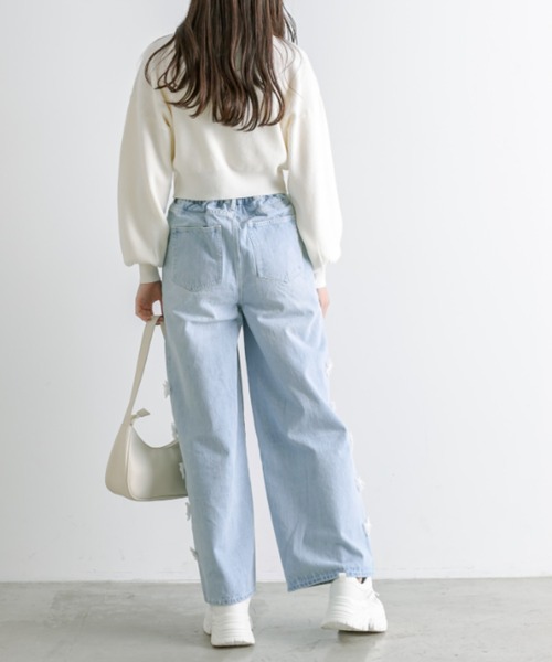 poppy メニーリボンデニムパンツ　オフホワイト poppy メニーリボンデニムパンツ(オフホワイト) パンツ