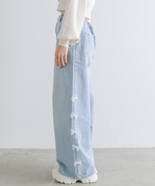 poppy メニーリボンデニムパンツ　オフホワイト poppy メニーリボンデニムパンツ(オフホワイト) パンツ