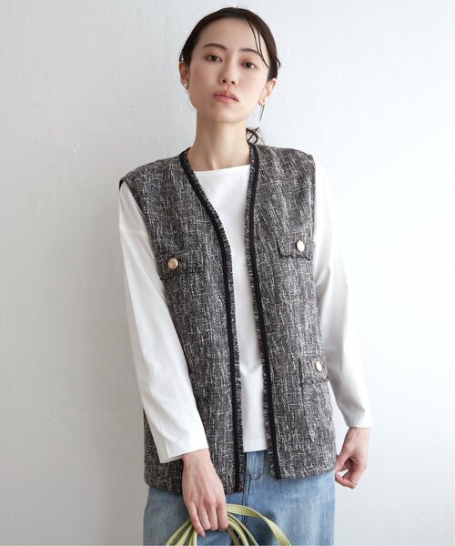 ikka（イッカ）の「ツイードベスト（ダウンベスト・レディース・グレー・S/M/L）」の2枚目の写真
