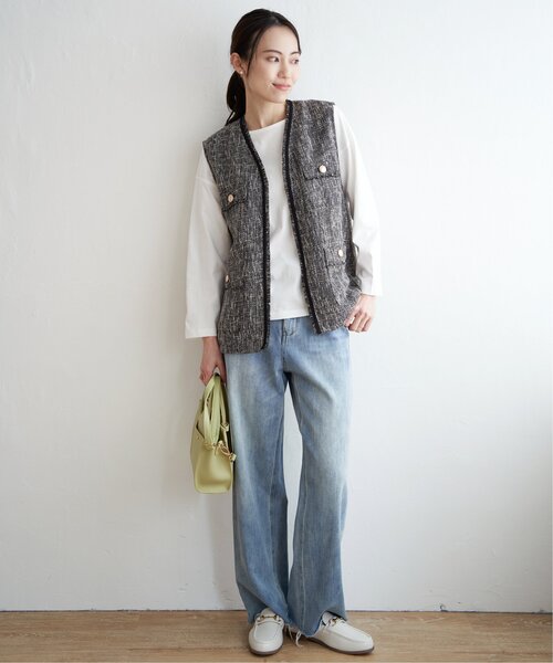 ikka（イッカ）の「ツイードベスト（ダウンベスト・レディース・グレー・S/M/L）」の3枚目の写真