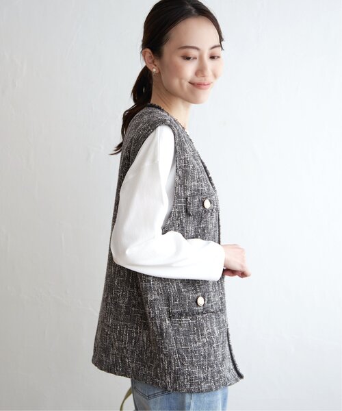 ikka（イッカ）の「ツイードベスト（ダウンベスト・レディース・グレー・S/M/L）」の5枚目の写真