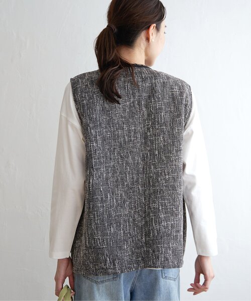 ikka（イッカ）の「ツイードベスト（ダウンベスト・レディース・グレー・S/M/L）」の6枚目の写真