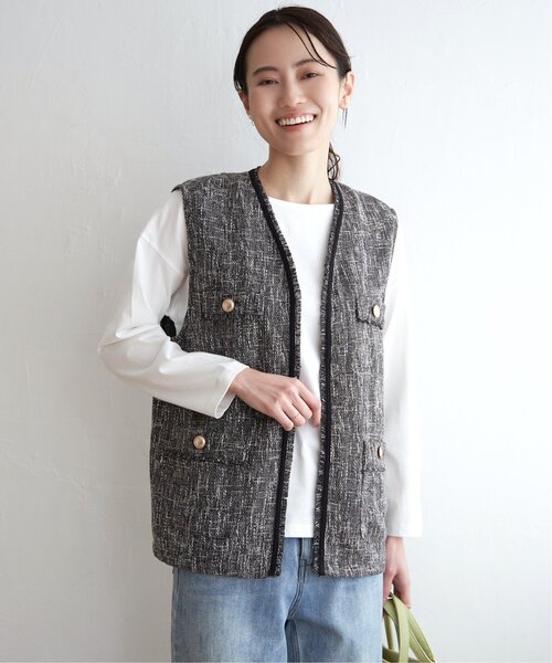 ikka（イッカ）の「ツイードベスト（ダウンベスト・レディース・グレー・S/M/L）」の7枚目の写真