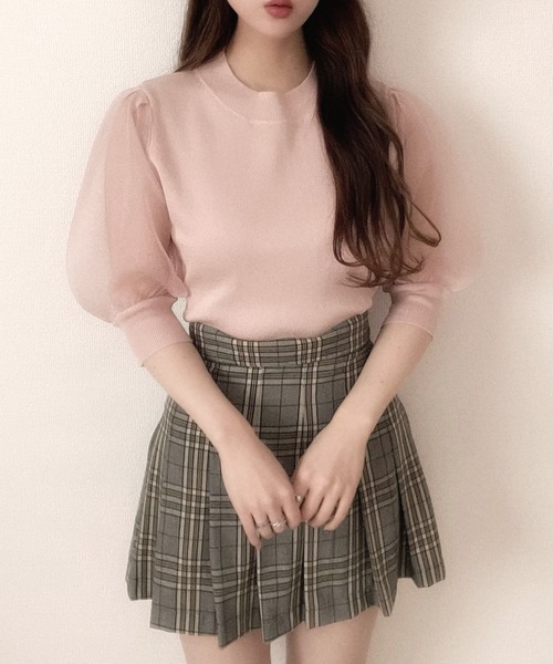 Ada.(エイダ)の「シアー スリーブ ドッキング サマー ニット(ニット/セーター・レディース・ブラック/ピンク/オフホワイト・FREE)」の7枚目の写真