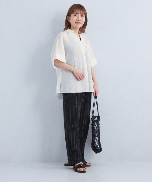 グリーンレーベルリラクシング　レディース　フレンチリネンスキッパー5分袖シャツ green label relaxing（グリーンレーベルリラクシング）の