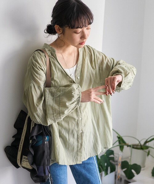 FREAK'S STORE（フリークスストア）の「インド シングルガーゼブラウス（シャツ/ブラウス・レディース・ブラック/ブルーグリーン/オフホワイト/ラベンダー・ﾌﾘ-）」の3枚目の写真